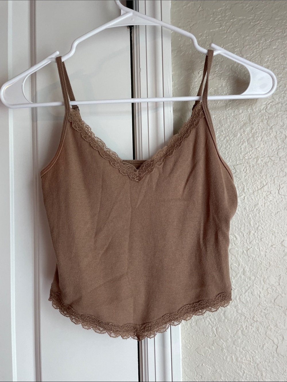Hollister Brown Lace-Trim Ribbed Tank Top